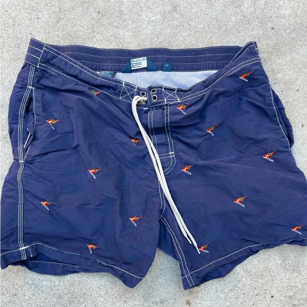 Men's Vintage Polo Ralph Lauren Swim Trunks Blue All-Over Print M Sailboat‎ Prep